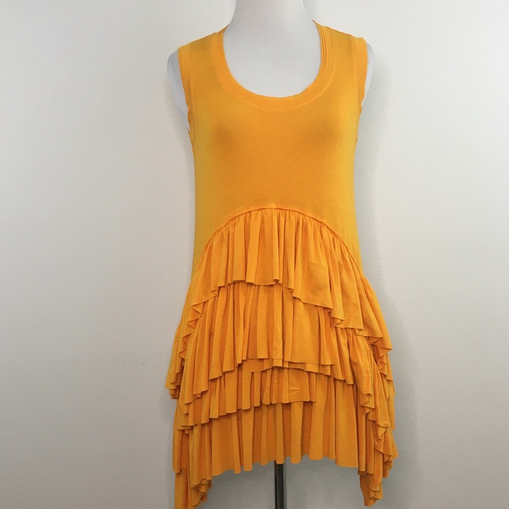 Yellow Sleeveless Layered Ruffled Dress